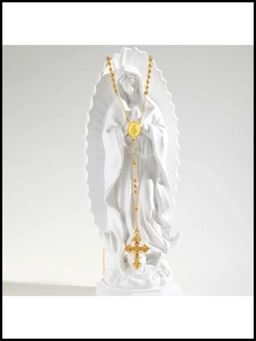 18K Gold Plated Stainless Steel Rosary Necklace with Virgin Mary Pendant